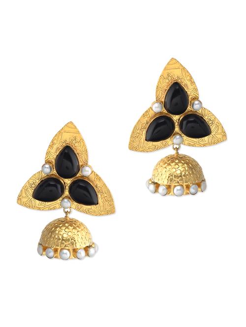black stone 22k gold plated dangler earrings - 9607867 - Very Small Image - 1