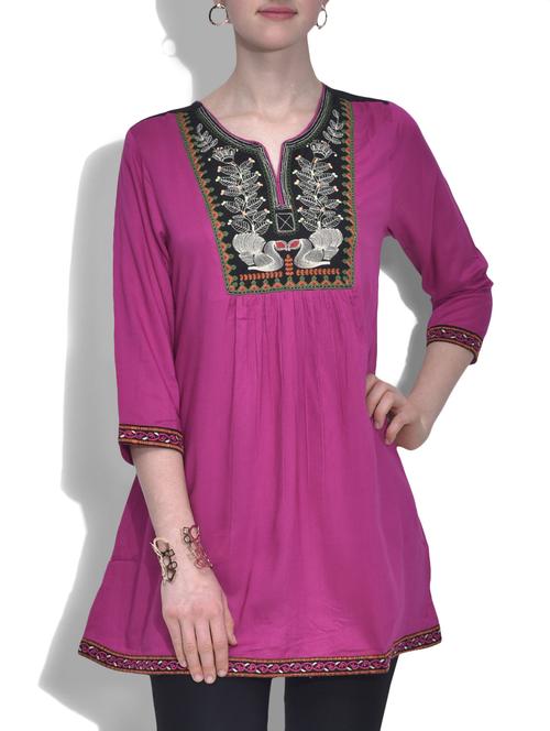 purple rayon embroidered kurti - 9608285 - Very Small Image - 1