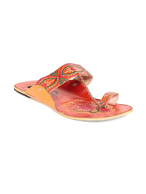 floral orange faux leather kolhapuri - 9611150 - Very Small Image - 1