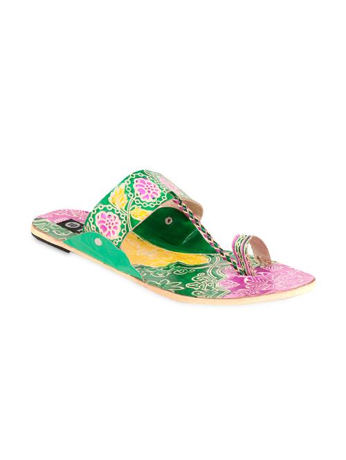floral green faux leather kolhapuri chappals - 9611153 - Very Small Image - 1