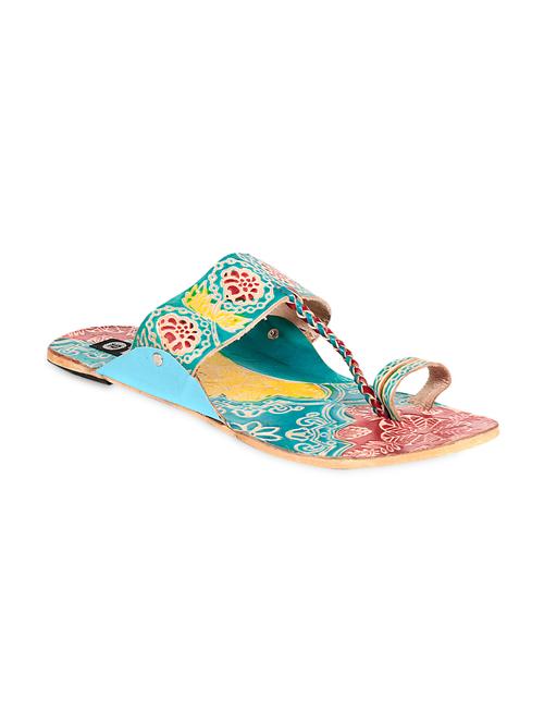 turquoise faux leather kolhapuri chappals - 9611154 - Very Small Image - 1