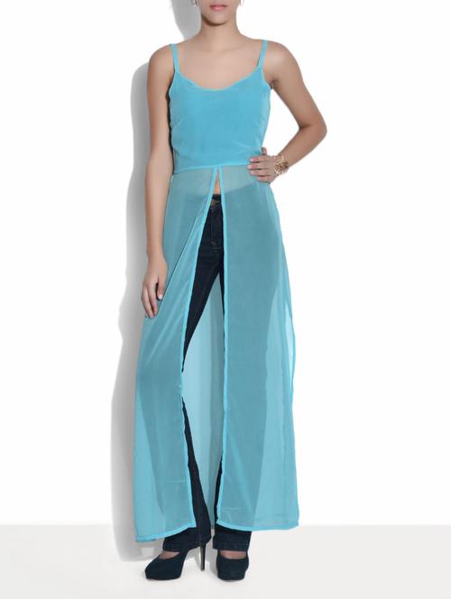 ice blue sheer polygeorgette cape dress - 9611277 - Very Small Image - 1