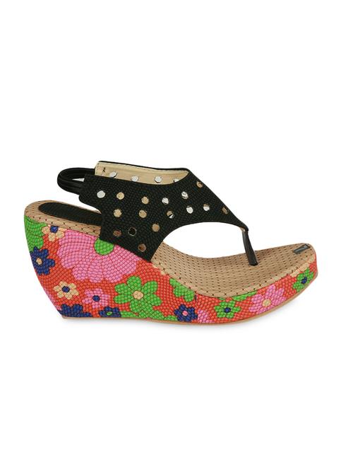 black satin floral wedges with cutwork - 9611821 - Very Small Image - 1