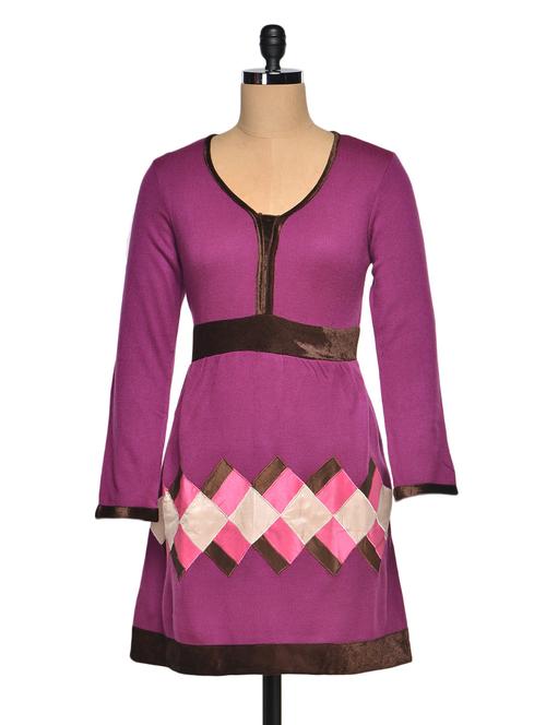 velvet patch colour block woollen kurti - 961236 - Very Small Image - 1