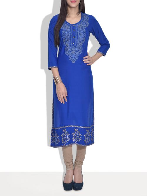 blue embroidered rayon kurta - 9613988 - Very Small Image - 1