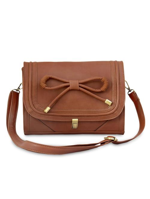 brown bow embellished leatherette sling bag - 9614993 - Very Small Image - 1
