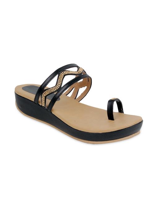 black faux leather embellished sandals - 9616337 - Very Small Image - 1