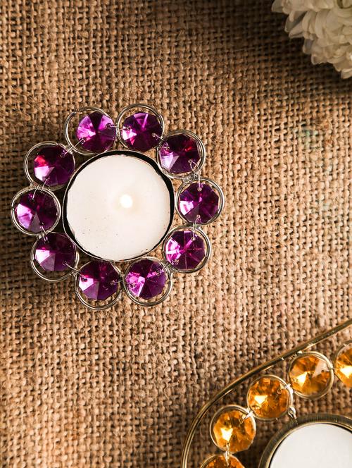 gold n purple crystal flower t-lite holder - 9617234 - Very Small Image - 1