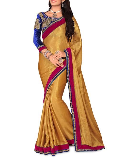 beige satin  saree - 9618271 - Very Small Image - 1