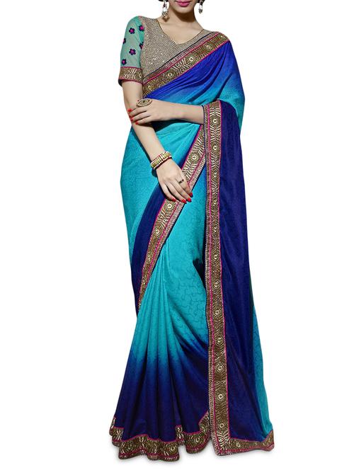blue georgette jacquard saree - 9618363 - Very Small Image - 1