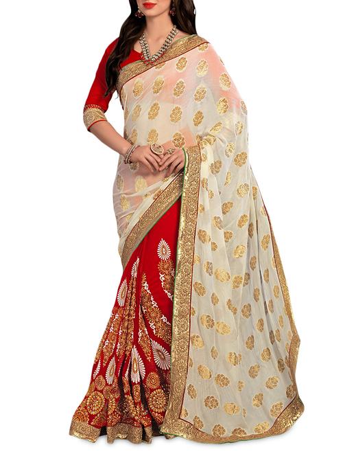 white georgette embroidered saree - 9618388 - Very Small Image - 1