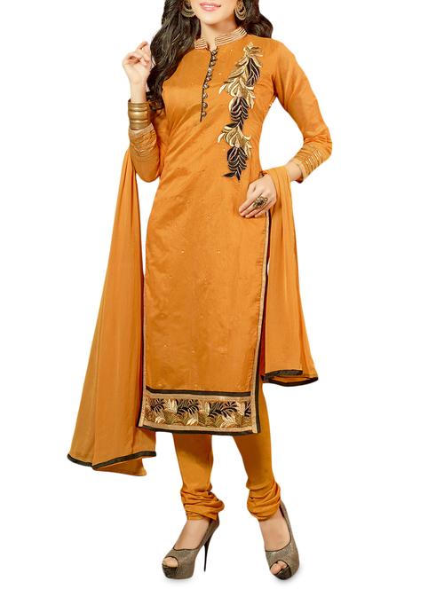 yellow chanderi embroidered unstitched suit set - 9618471 - Very Small Image - 1