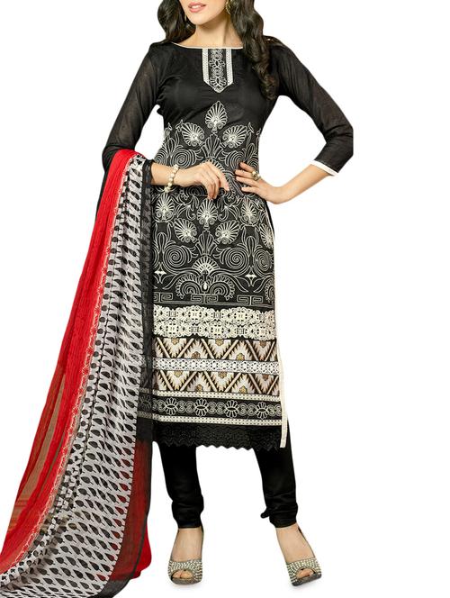 black chanderi embroidered unstitched suit set - 9618481 - Very Small Image - 1