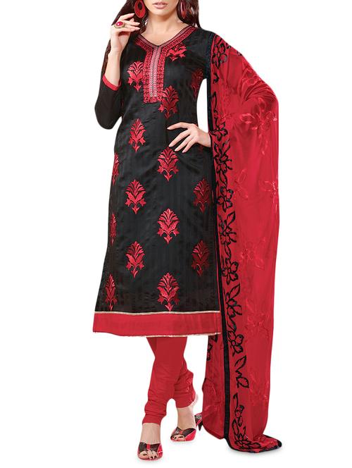 black chanderi embroidered unstitched suit set - 9618528 - Very Small Image - 1