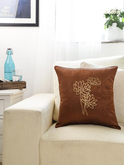brown cotton silk cushion cover - 9619748 - Very Small Image - 1
