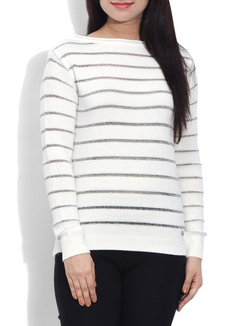 White Acrylic Striped Pullover - 9620230 - Very Small Image - 1