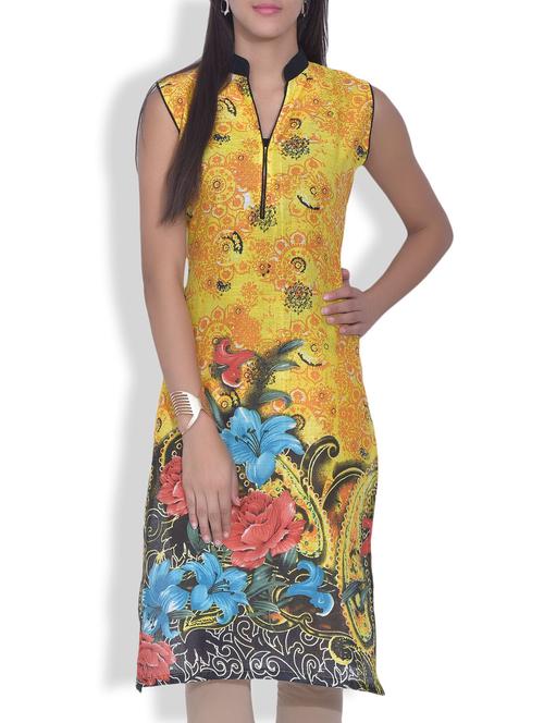 yellow floral printed cotton kurti - 9620816 - Very Small Image - 1