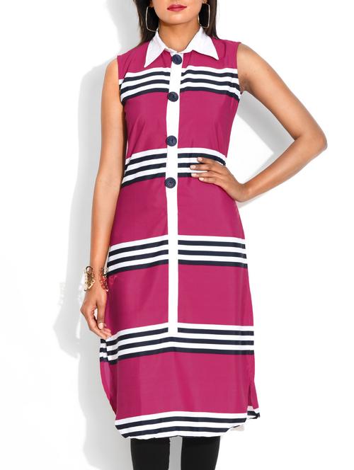 pink crepe printed shirt kurta - 9621051 - Very Small Image - 1