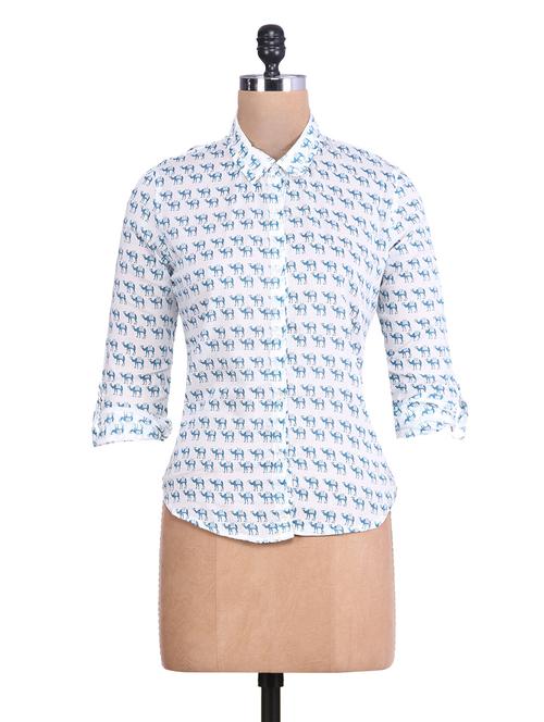 white camel printed cotton shirt - 9622194 - Very Small Image - 1