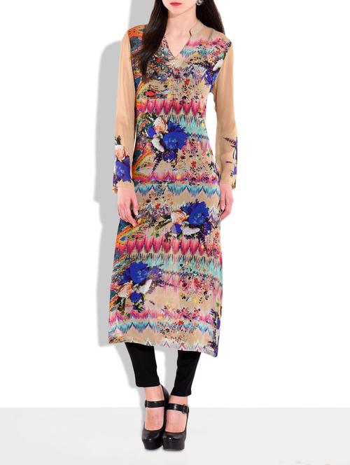 multi colored satin  abstract printed kurta - 9622363 - Very Small Image - 1