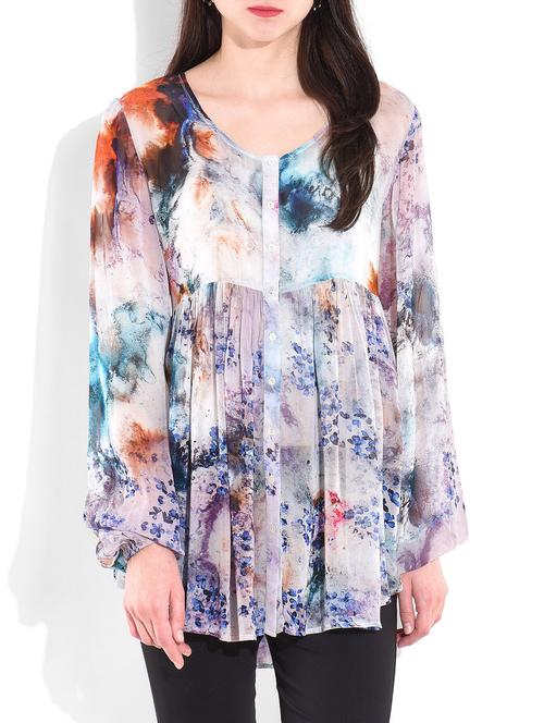 mauve digital floral printed flared top - 9622392 - Very Small Image - 1