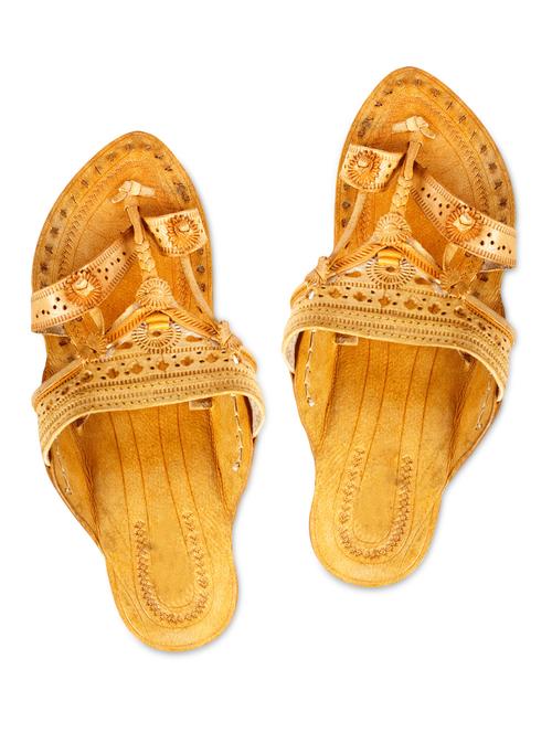 tan leather open toed kolhapuri slip ons - 9623852 - Very Small Image - 1