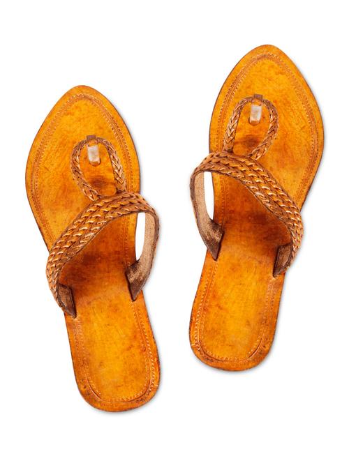 brown leather open toed kolhapuri slip ons - 9623859 - Very Small Image - 1