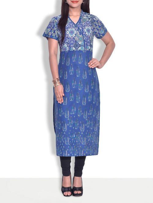 blue cotton printed kurta - 9625584 - Very Small Image - 1