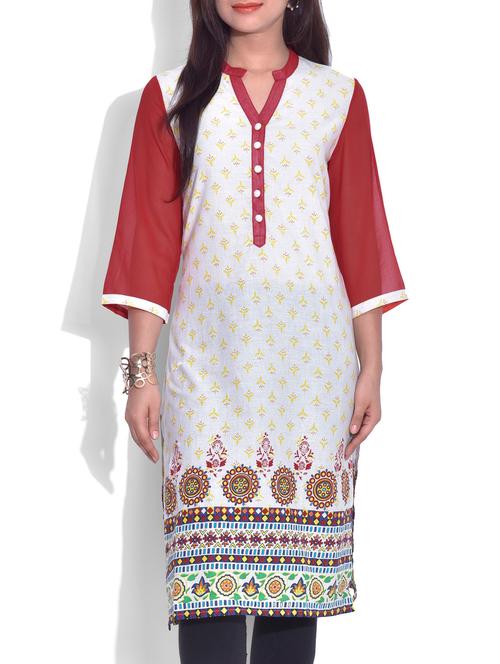 white cotton printed kurta - 9625591 - Very Small Image - 1