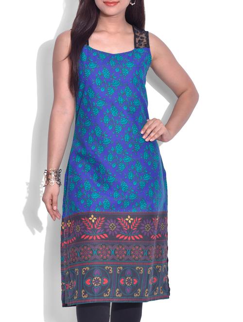 blue poly cotton printed kurta - 9625595 - Very Small Image - 1