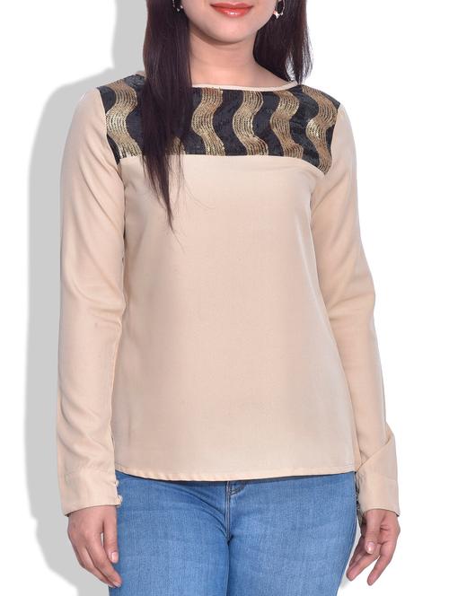 beige embellished full-sleeved top - 9625666 - Very Small Image - 1