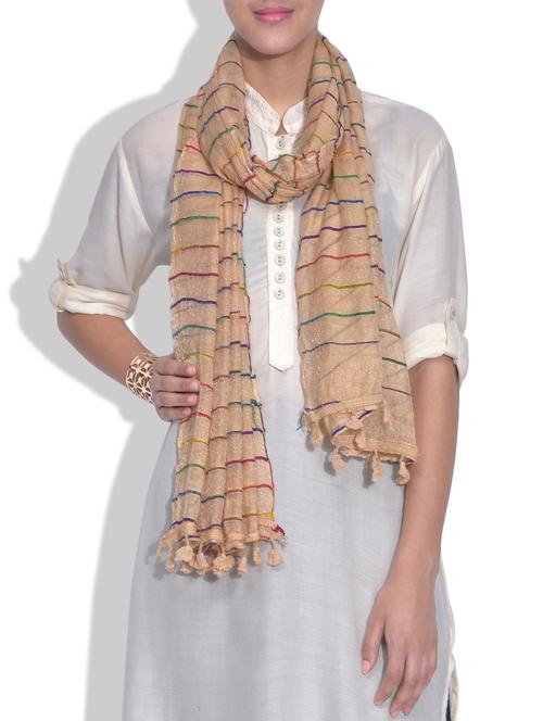 beige pom-pom detailed cotton dupatta - 9625720 - Very Small Image - 1