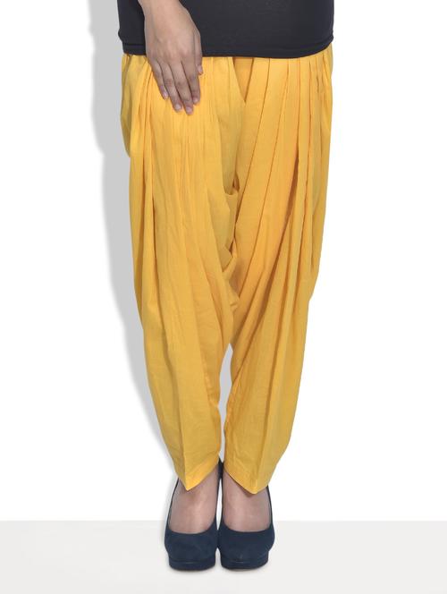 solid yellow cotton patiala salwar - 9625755 - Very Small Image - 1