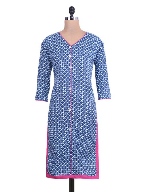 blue cotton printed kurti - 9629105 - Very Small Image - 1