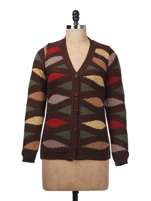brown acrylic printed cardigan - 9631953 - Very Small Image - 1