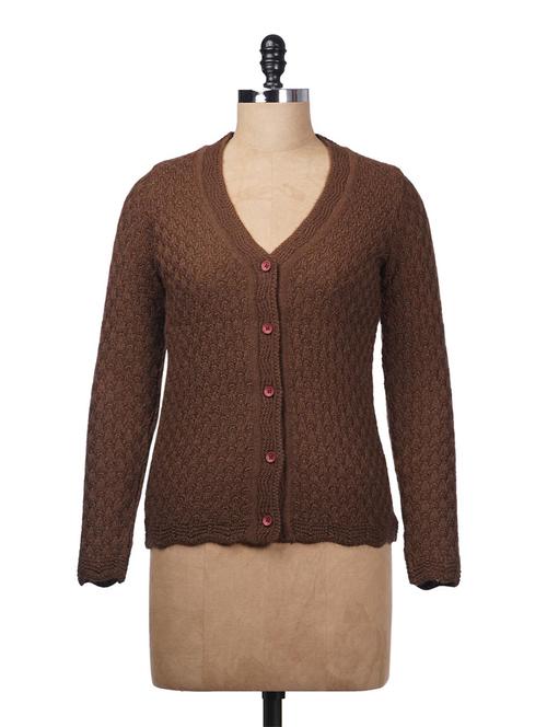 brown acrylic cardigan - 9631968 - Very Small Image - 1