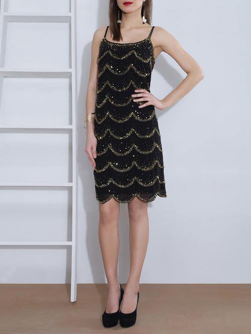 black polygeorgette sequined dress - 9633683 - Very Small Image - 1