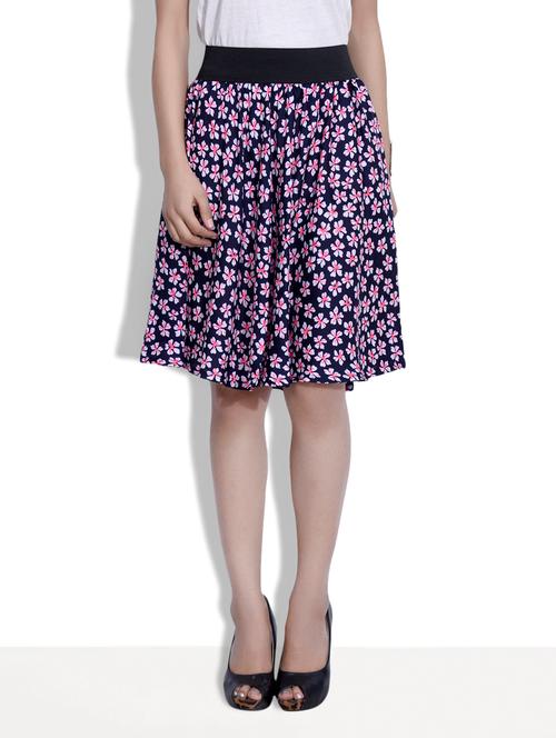 navy blue printed polycrepe skirt - 9633926 - Very Small Image - 1