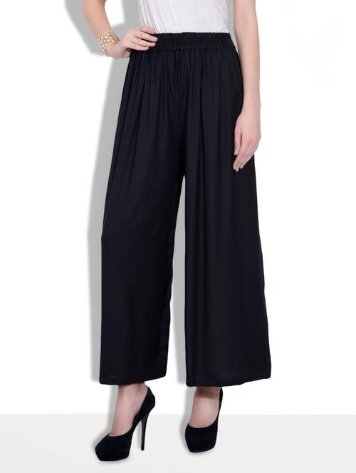 solid black rayon flared pants - 9633930 - Very Small Image - 1