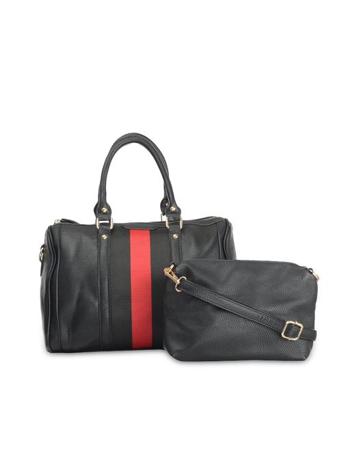 Black Leatherette Striped Handbag - 9634083 - Very Small Image - 1