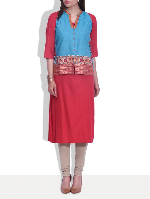 red jacket style printed kurti - 9637438 - Very Small Image - 1