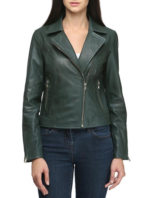 dark green leather biker jacket - 9638347 - Very Small Image - 1