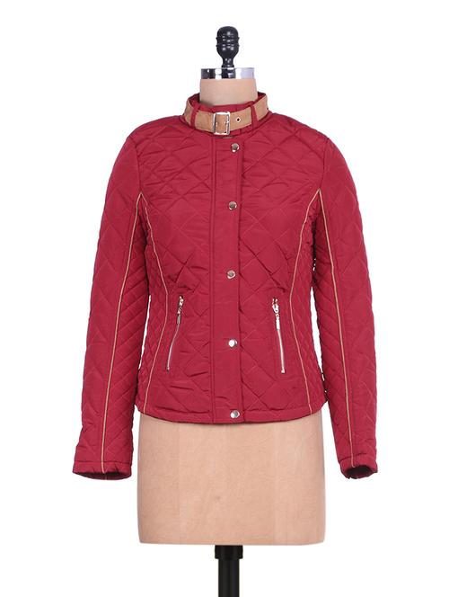 Solid red quilted full-sleeved jacket - 9639944 - Very Small Image - 1