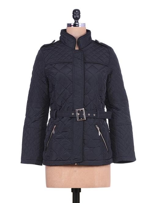 Solid black quilted full-sleeved jacket - 9639945 - Very Small Image - 1