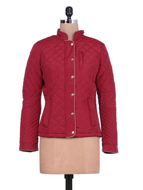 Solid red quilted full-sleeved jacket - 9639953 - Very Small Image - 1