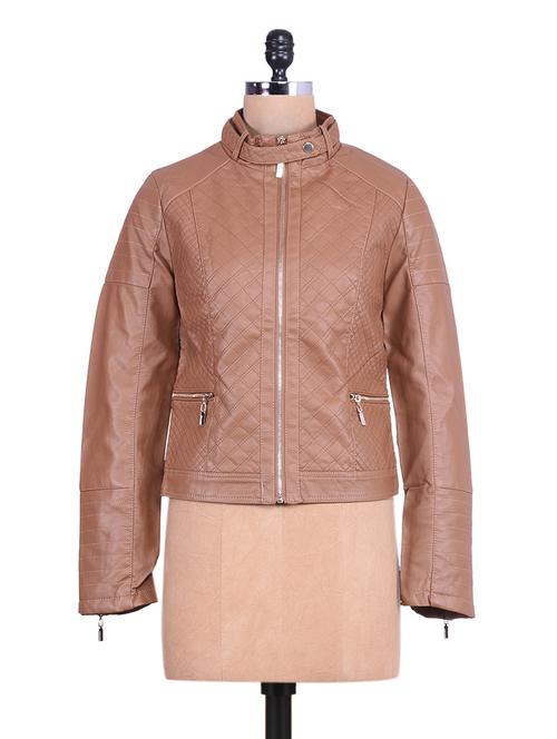 Solid brown leather full-sleeved jacket - 9639955 - Very Small Image - 1