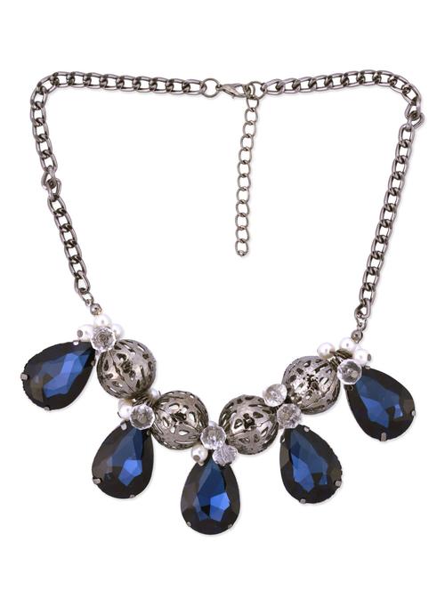 blue crystal embellished drops shaped necklace - 9641026 - Very Small Image - 1