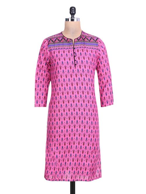 pink printed cotton kurta - 9641503 - Very Small Image - 1