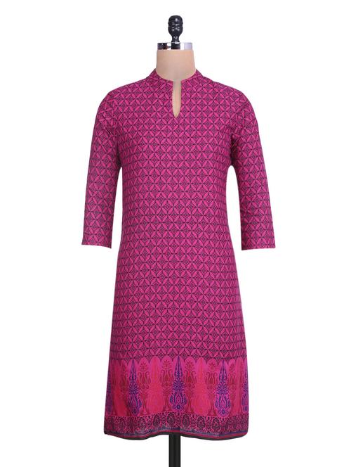 magenta printed cotton kurta - 9641512 - Very Small Image - 1