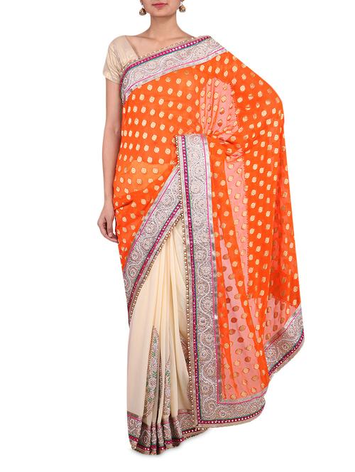orange and beige georgette sari - 9641957 - Very Small Image - 1